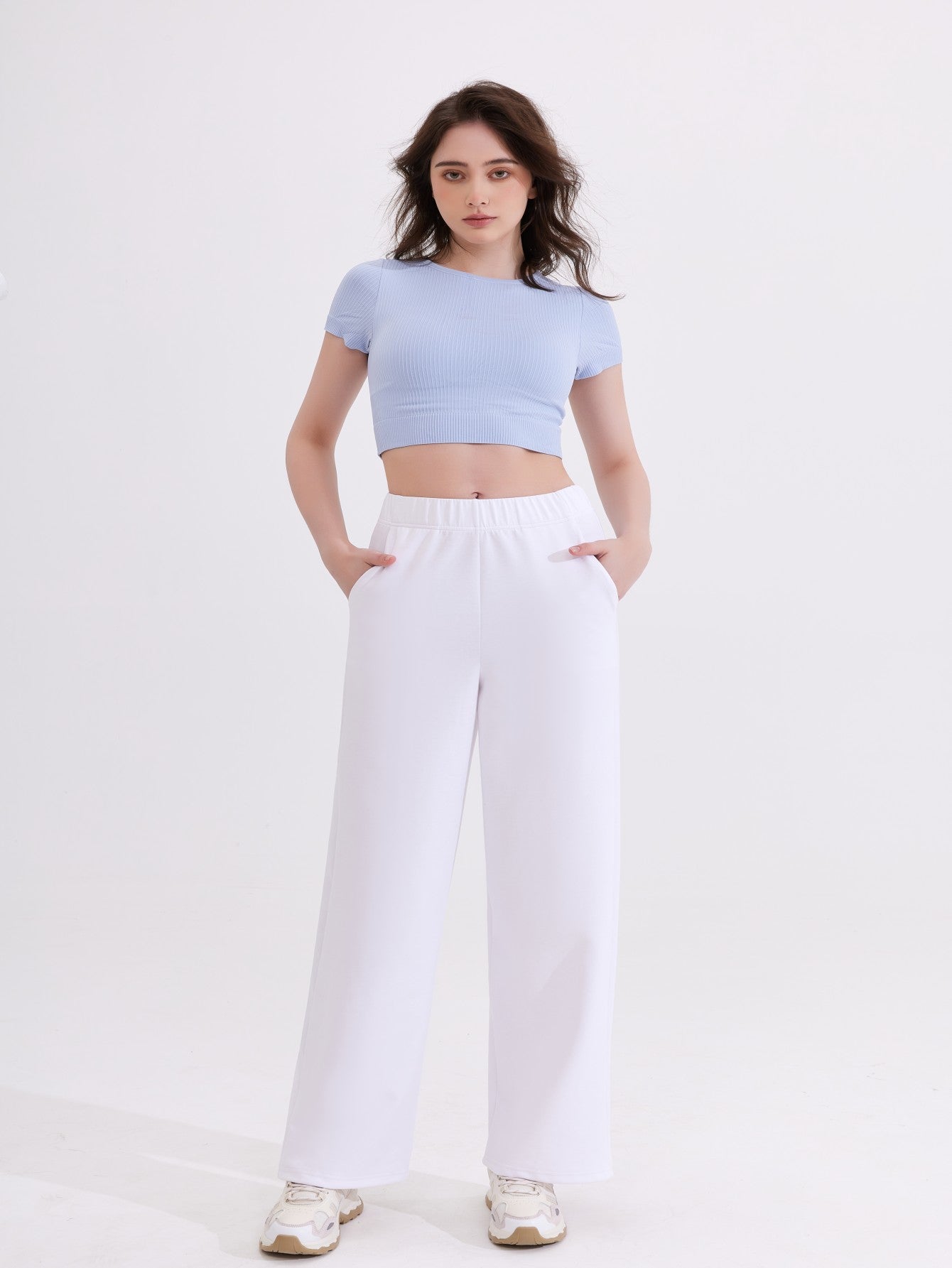 Women's-Leg Yoga Pants with Pockets, Loose Fit, Sports Casual Trousers