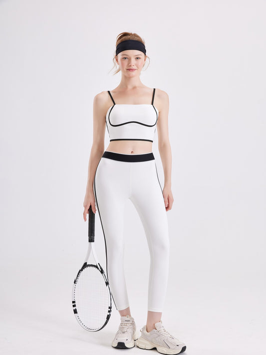 Women's Sportswear Two-Piece  Yoga Suit, Spaghetti Strap Round Neck Short  Bra and Slim Fit Sports Leggings Set,